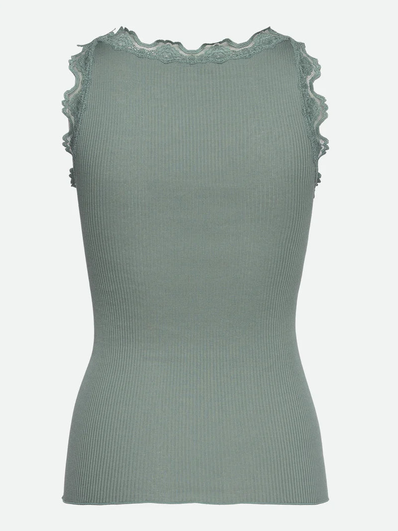 RoseMunde - Babette Silk U-neck Lace Top - Chinois green