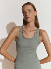RoseMunde - Babette Silk U-neck Lace Top - Chinois green