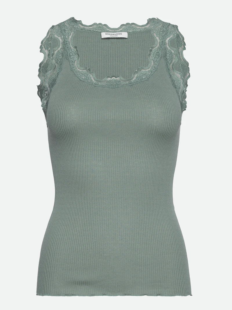 RoseMunde - Babette Silk U-neck Lace Top - Chinois green
