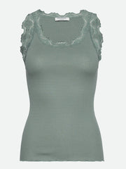 RoseMunde - Babette Silk U-neck Lace Top - Chinois green