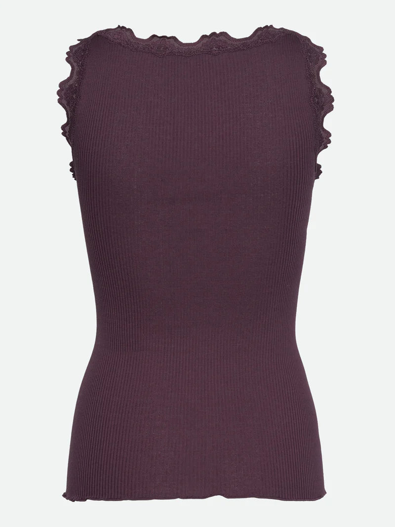 RoseMunde - Babette Silk U-neck Lace Top - Plum