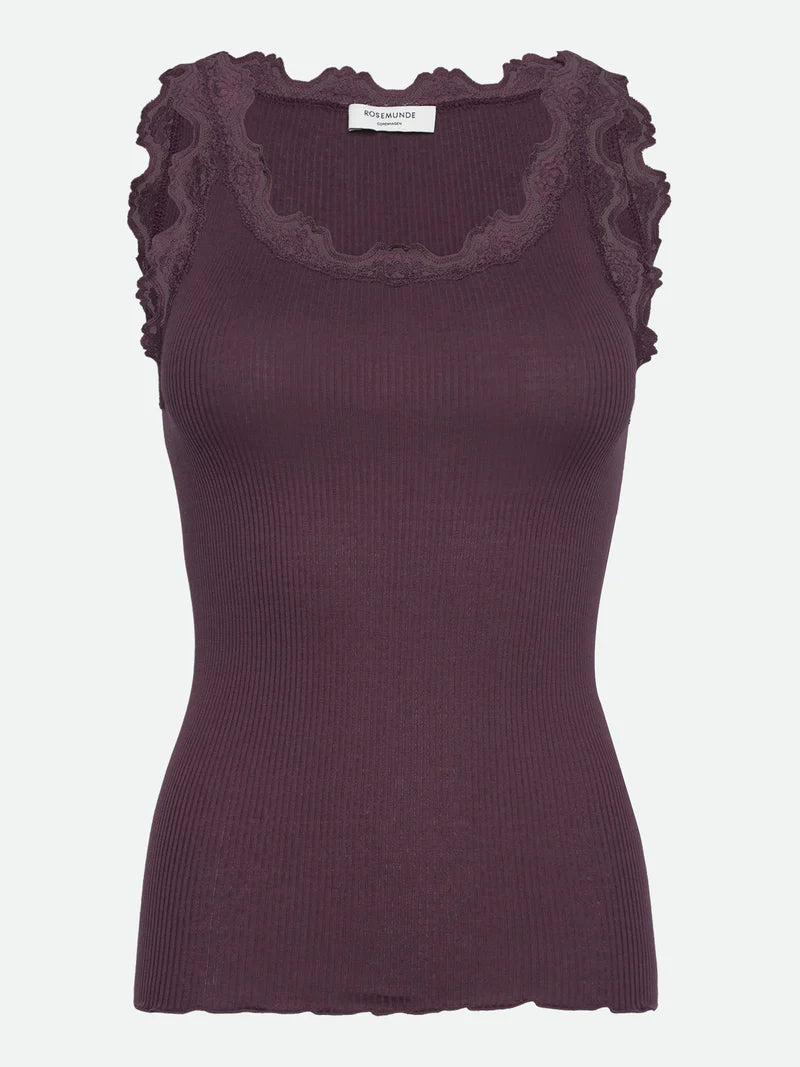 RoseMunde - Babette Silk U-neck Lace Top - Plum