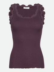 RoseMunde - Babette Silk U-neck Lace Top - Plum