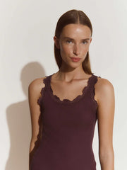RoseMunde - Babette Silk U-neck Lace Top - Plum