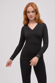 Ysabel Mora - Thermo long sleeve lace - Sort