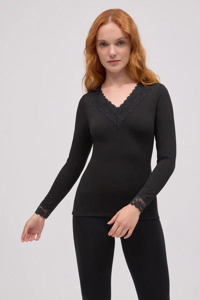 Ysabel Mora - Thermo long sleeve lace - Sort