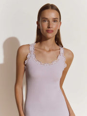 RoseMunde - Babette Silk U-neck Lace Top - Purple
