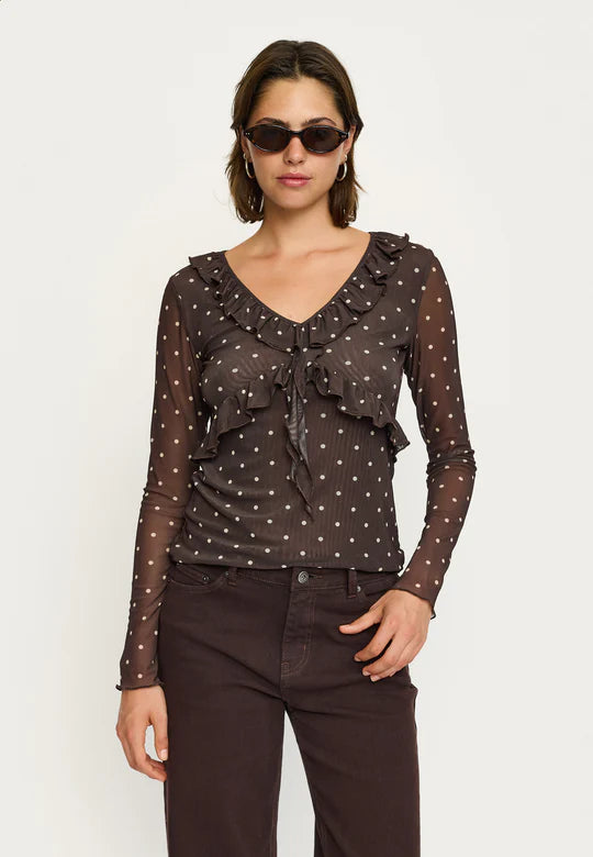 Soft Rebels - Roselyn frilled top - Coffee bean