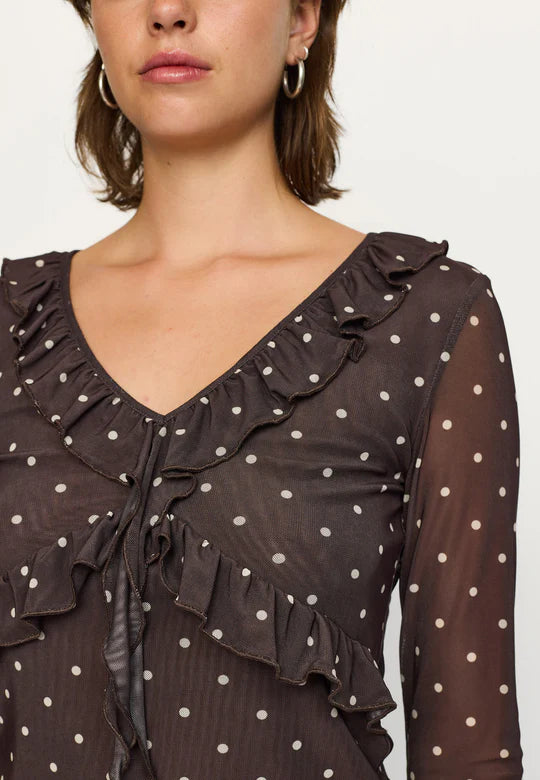 Soft Rebels - Roselyn frilled top - Coffee bean