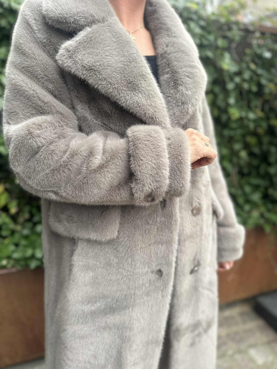 Rich & Royal - Long faux fur coat - Silver mist