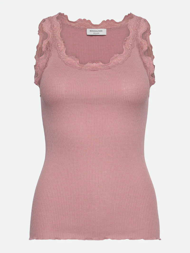 RoseMunde - Babette Silk U-neck Lace Top - Woodrose